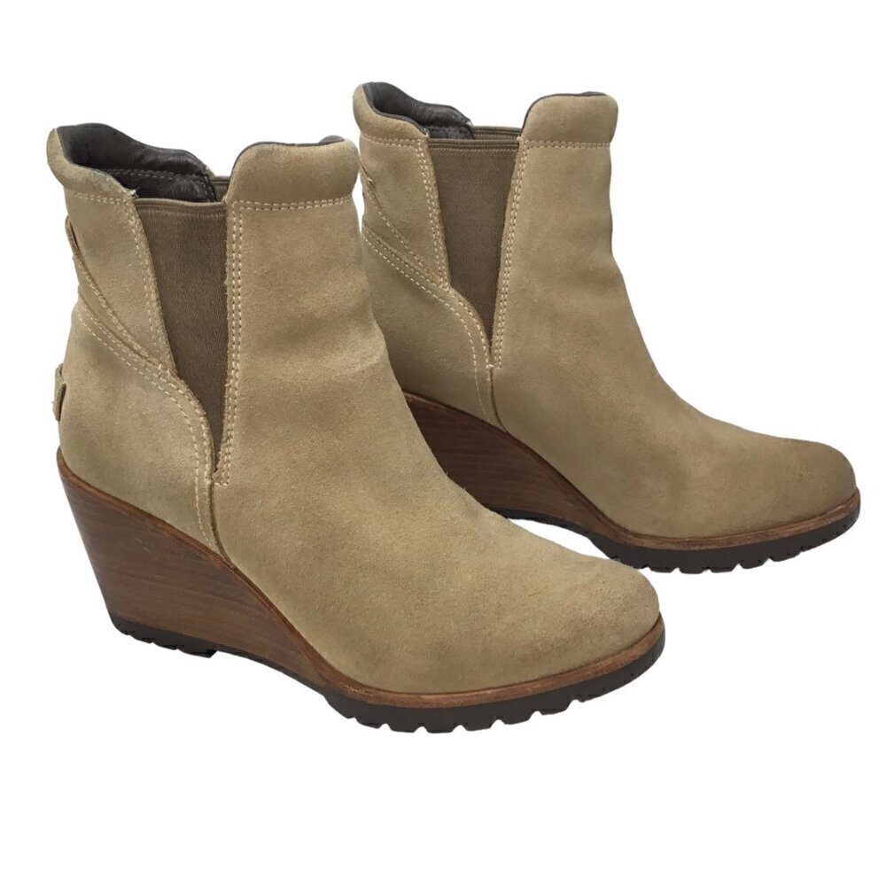 Sorel After Hours Suede Leather Boots Wedge Ankle Booties 7.5 Chelsea NL256-214